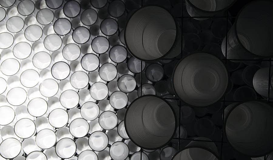 An image showing an installation made out of approximately 3.000 polypropylene 200ml cups